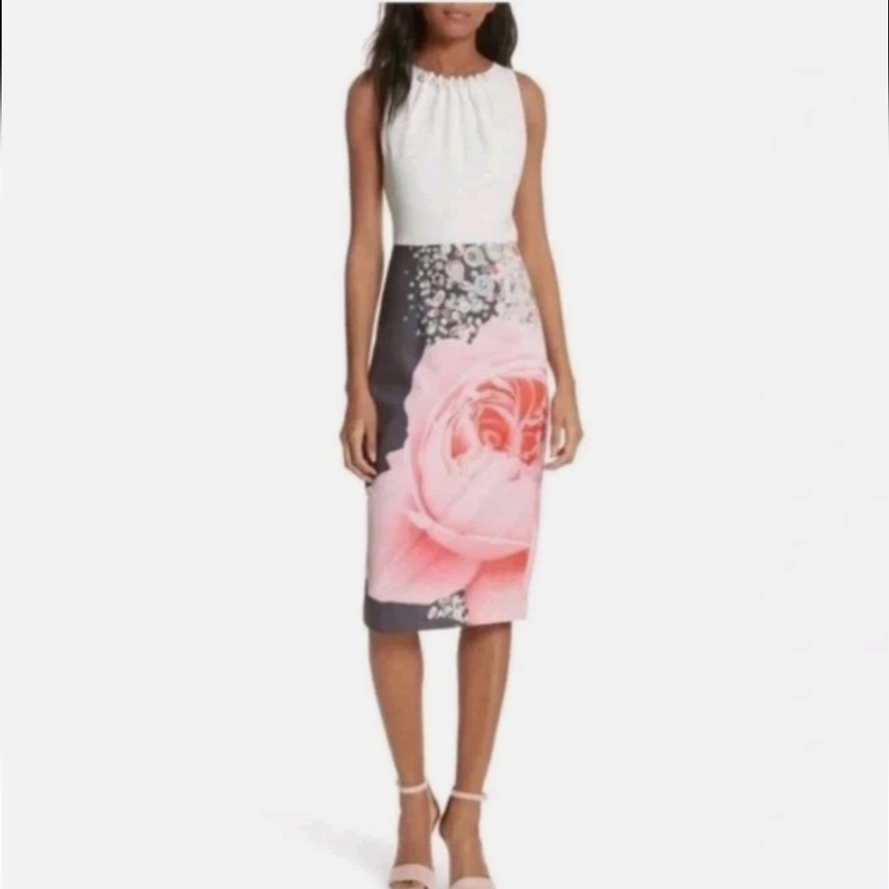 TED BAKER Blenheim Palace Sleeveless Pearl Neckline Rose Dress. Size 3UK/ 6-8 US